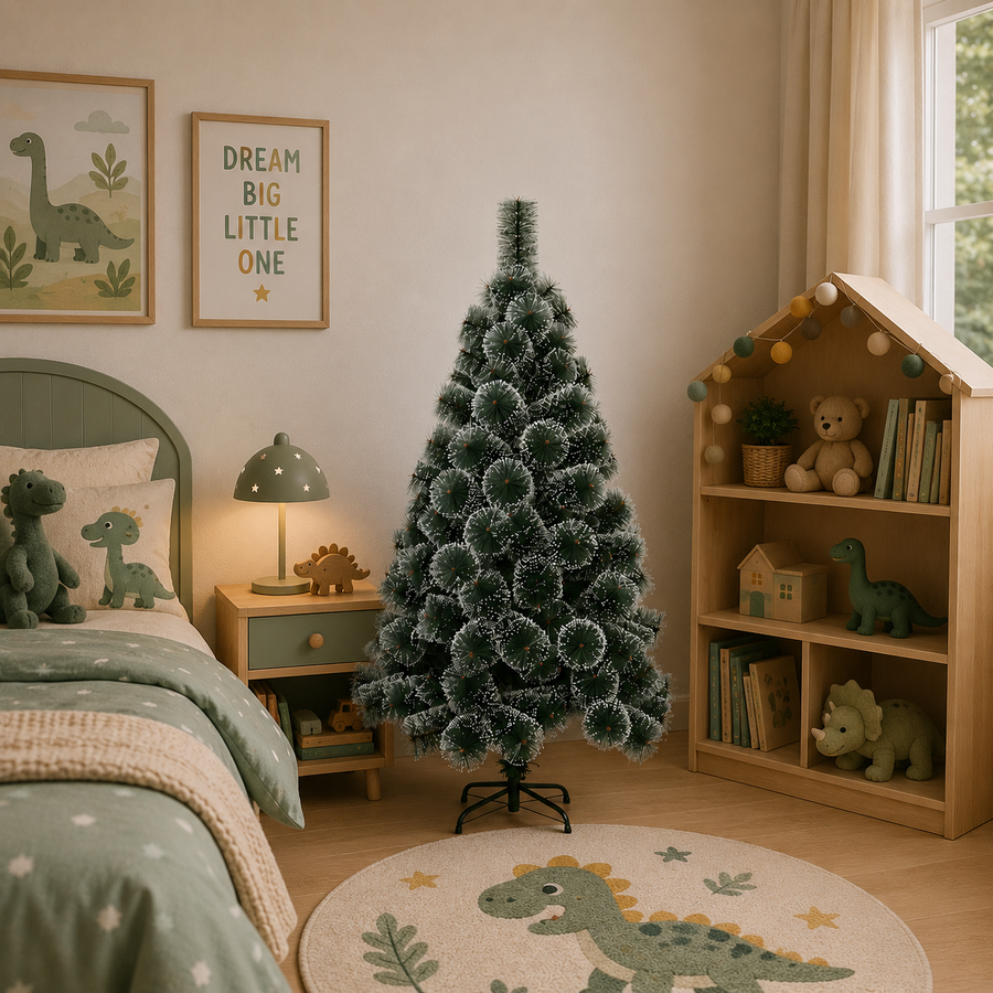 Decorațiune Brad Artificial MANIITSOQ, 150 cm, 130 vârfuri, Suport Metalic, Plastic, Ace Verzi cu Vârfuri Albe