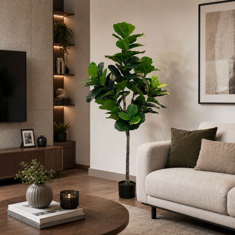 Decorațiune Ficus Lyrata, Plastic, 180 cm, Verde