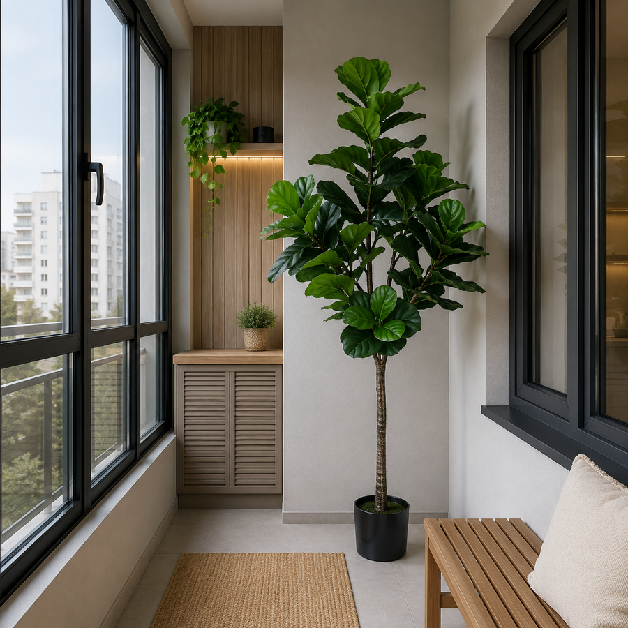 Decorațiune Ficus Lyrata, Plastic, 180 cm, Verde