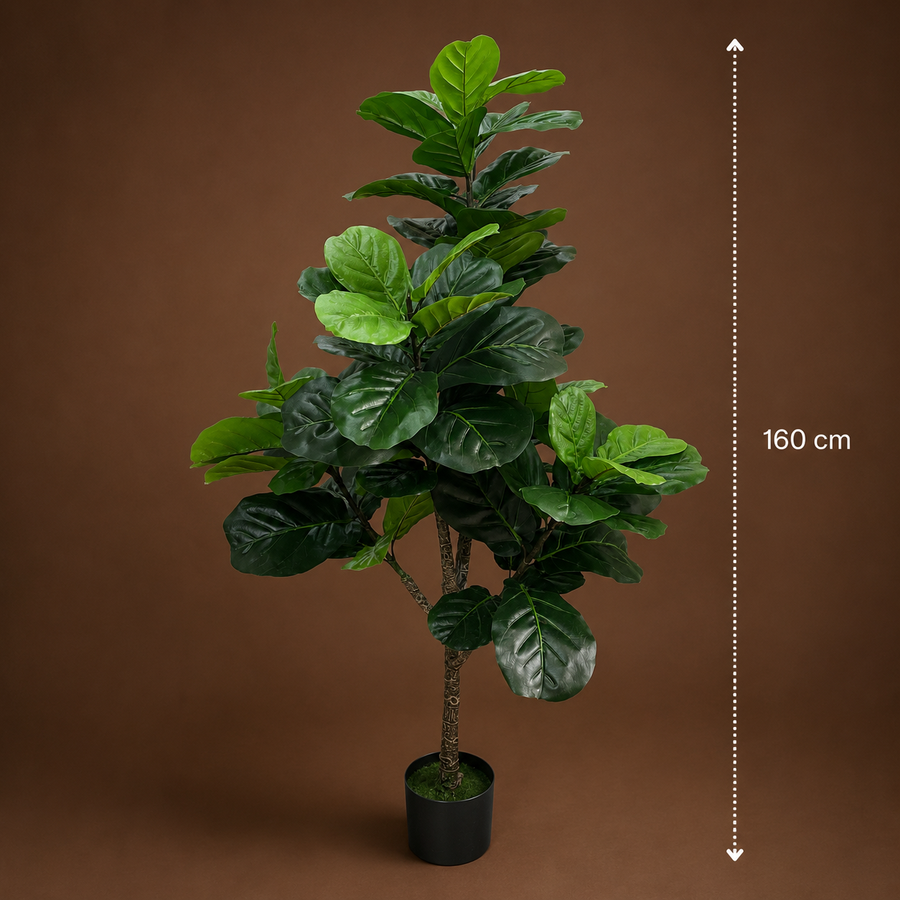Decorațiune Ficus Lyrata, Plastic, 3 brate, 160 cm, Verde