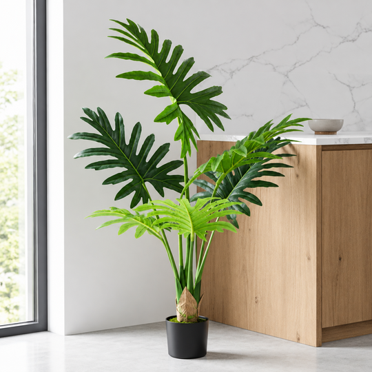 Τεχνητό φυτό τύπου Philodendron, 6 φύλλα, 120 cm, Πράσινο