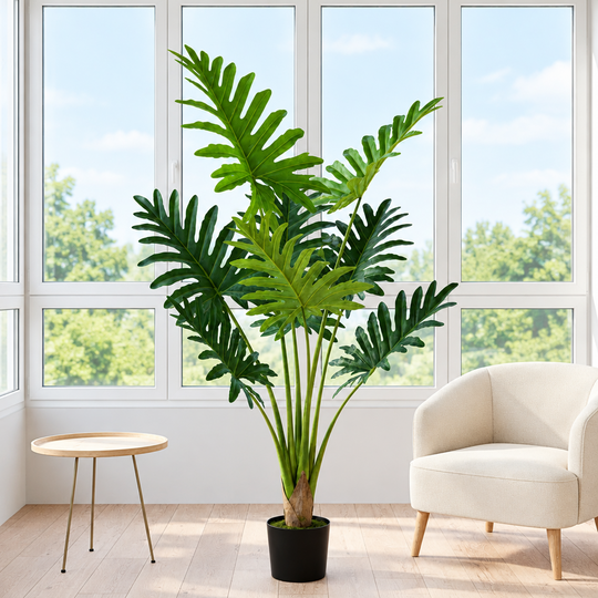 Τεχνητό φυτό τύπου Philodendron, 8 φύλλα, 140 cm, Πράσινο