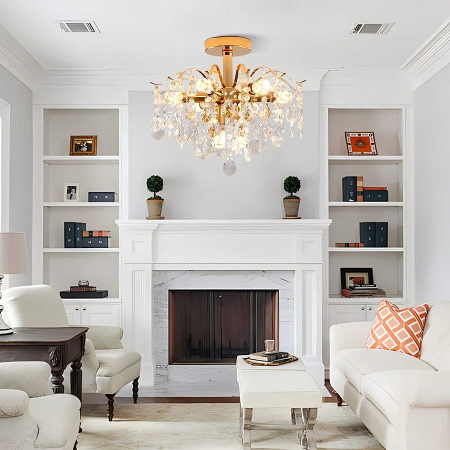 Κρυστάλλινος πολυέλαιος Fiamma, 6x E14, διάμετρος 45 cm, χρυσός, μέταλλο και κρύσταλλο