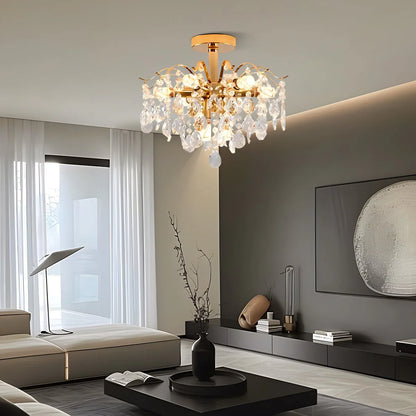 Κρυστάλλινος πολυέλαιος Fiamma, 6x E14, διάμετρος 45 cm, χρυσός, μέταλλο και κρύσταλλο