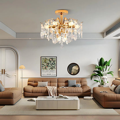 Κρυστάλλινος πολυέλαιος Fiamma, 6x E14, διάμετρος 45 cm, χρυσός, μέταλλο και κρύσταλλο