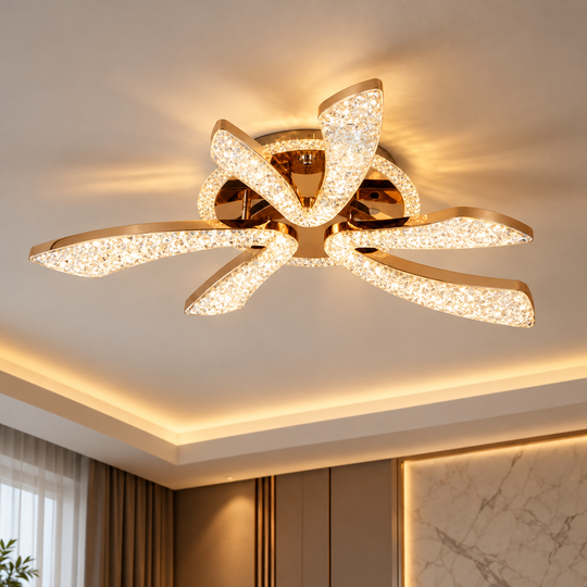 Πολυέλαιος LED CHARM Elegance με τηλεχειριστήριο και κρύσταλλο, 44W, Ø50cm, 3 πηγές, Κρύο/Ζεστό/Ουδέτερο φως, Ρυθμιζόμενο, Χρυσό