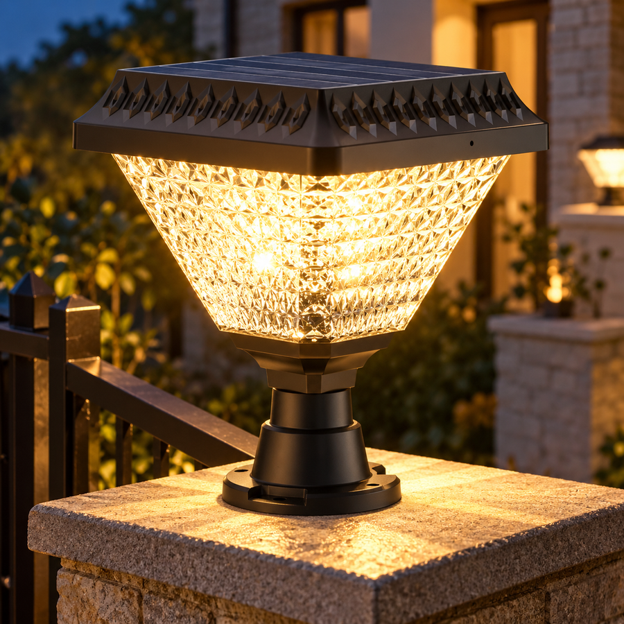 Ηλιακός λαμπτήρας LED για εξωτερικό πόλο SOLEO, 8W, Θερμό/Ψυχρό/Ουδέτερο φως + RGB, Τετράγωνο σχήμα, Αλουμίνιο, Μαύρο, Ρυθμιζόμενο