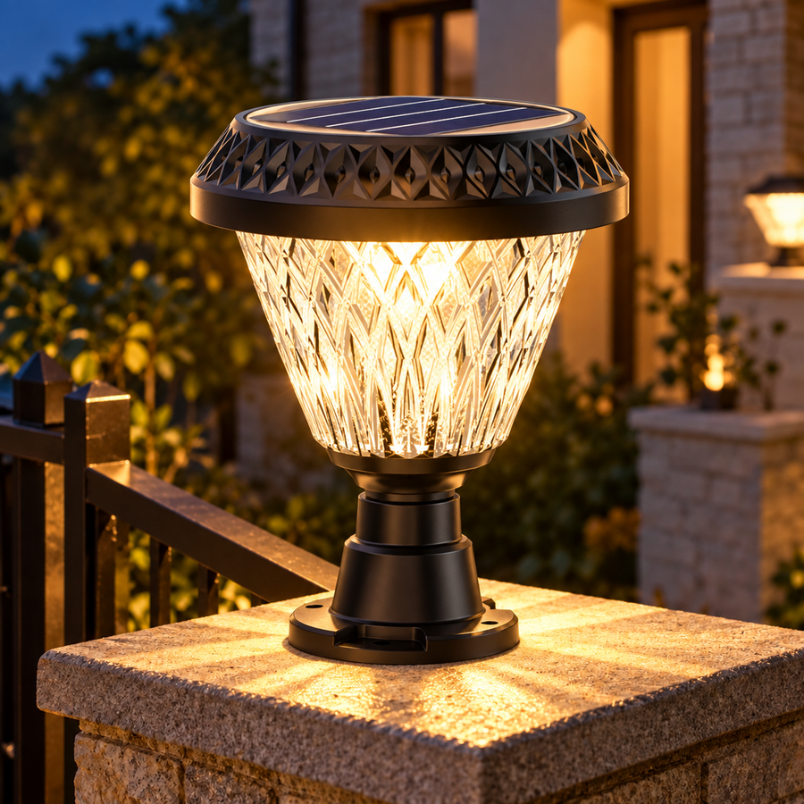 Ηλιακός λαμπτήρας LED για εξωτερικό πόλο KATTAKURGAN, 8W, Θερμό/Ψυχρό/Ουδέτερο φως + RGB, Στρογγυλό σχήμα, Αλουμίνιο, Μαύρο, Ρυθμιζόμενο