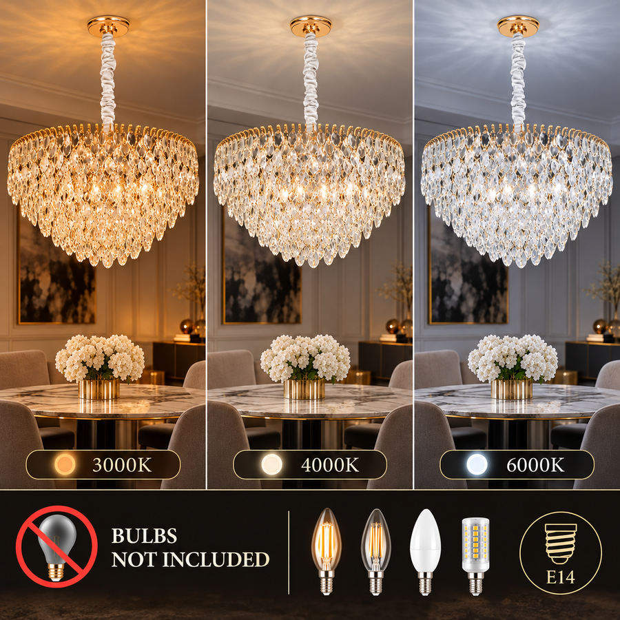 ERDENET Magno Crystal Πολυέλαιος, 12xE14, Διάμετρος 60 cm, Μέταλλο και Κρύσταλλο, Γυαλιστερό χρυσό, Ρυθμιζόμενο ύψος