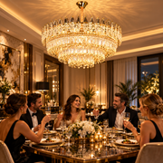 Crystal Chandelier MAJESTIC Regalis 21x E14, Διάμετρος 80cm, Γυαλιστερό Χρυσό, Ρυθμιζόμενο Ύψος