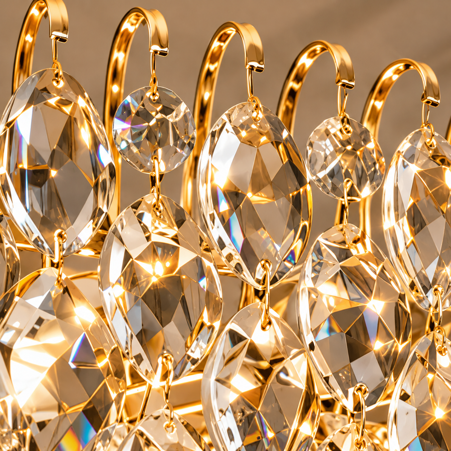 ERDENET Eleganza Crystal Chandelier, 9xE14, Διάμετρος 50 cm, Μέταλλο και Κρύσταλλο, Γυαλιστερό χρυσό, Ρυθμιζόμενο ύψος