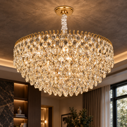 ERDENET Eleganza Crystal Chandelier, 9xE14, Διάμετρος 50 cm, Μέταλλο και Κρύσταλλο, Γυαλιστερό χρυσό, Ρυθμιζόμενο ύψος