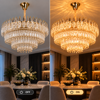 Crystal Chandelier MAJESTIC Regalis 21x E14, Διάμετρος 80cm, Γυαλιστερό Χρυσό, Ρυθμιζόμενο Ύψος