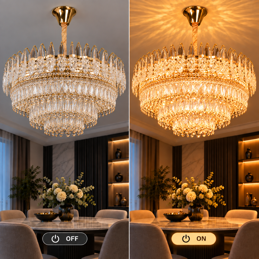 Crystal Chandelier MAJESTIC Regalis 21x E14, Διάμετρος 80cm, Γυαλιστερό Χρυσό, Ρυθμιζόμενο Ύψος