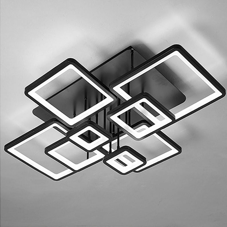 Πολυέλαιος LED με τηλεχειριστήριο ELLA 203W, 8 Τετράγωνα, Κρύο/Ζεστό/Ουδέτερο φως, Ρυθμιζόμενο, Μαύρο