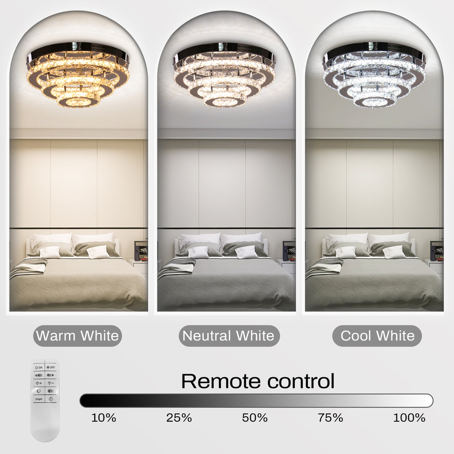 Crystal LED Chandelier LLC151/500CH, 64W, 3 στοιχεία, Κρύο/Ζεστό/Ουδέτερο φως, Ρυθμιζόμενο, Γυαλιστερό Chrome