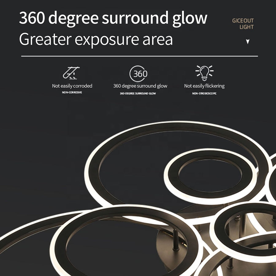 Πολυέλαιος LED με τηλεχειριστήριο BETTY 41W, 3 Κύκλοι, Κρύο/Ζεστό/Ουδέτερο φως, Ρυθμιζόμενο, Μαύρο