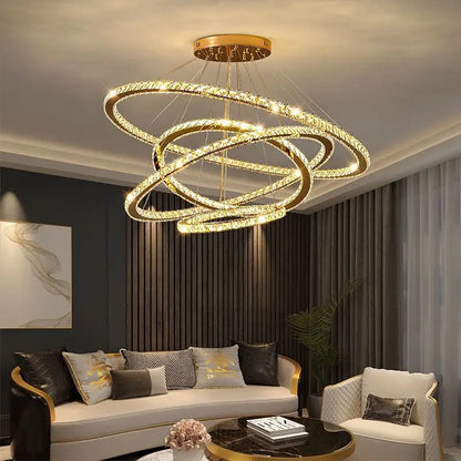 Lulus LED Prism Luminis, Crystal and Metal, 4 κύκλοι, Dimable, ρυθμιζόμενο ύψος, κρύο/ζεστό/ουδέτερο φως, πολυτελές φωτισμό