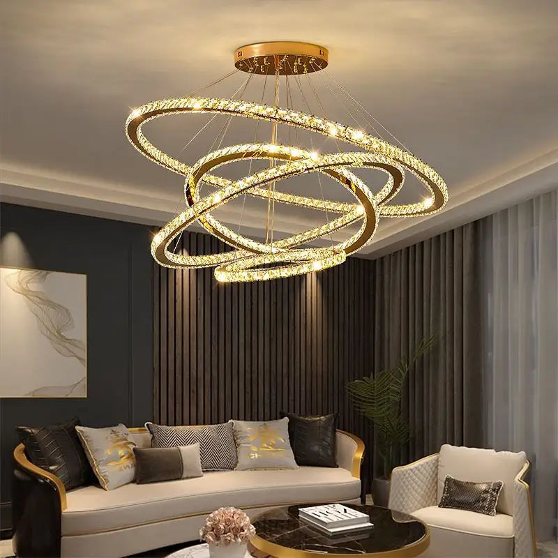 Lulus LED Prism Luminis, Crystal and Metal, 4 κύκλοι, Dimable, ρυθμιζόμενο ύψος, κρύο/ζεστό/ουδέτερο φως, πολυτελές φωτισμό