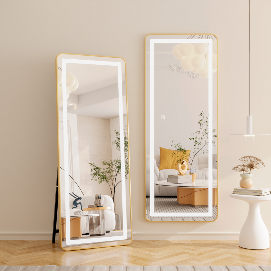 Ορθογώνιος καθρέφτης LED, Χρυσός σκελετός, 50x160cm, Ρυθμιζόμενος, Κρύο/Ζεστό/Ουδέτερο φως, Ραπτική ραπτικής