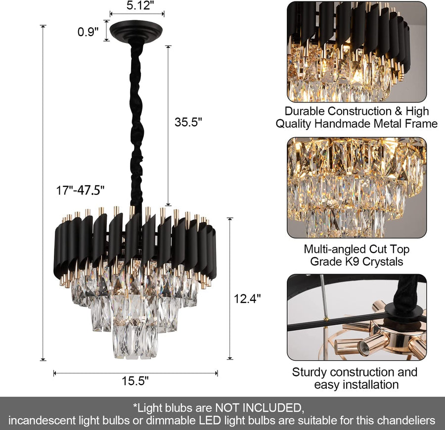 Crystal πολυέλαιο Versailles Petito 3xe14, διάμετρο 30cm, γυαλιστερό και μαύρο χρυσό, ρυθμιζόμενο ύψος