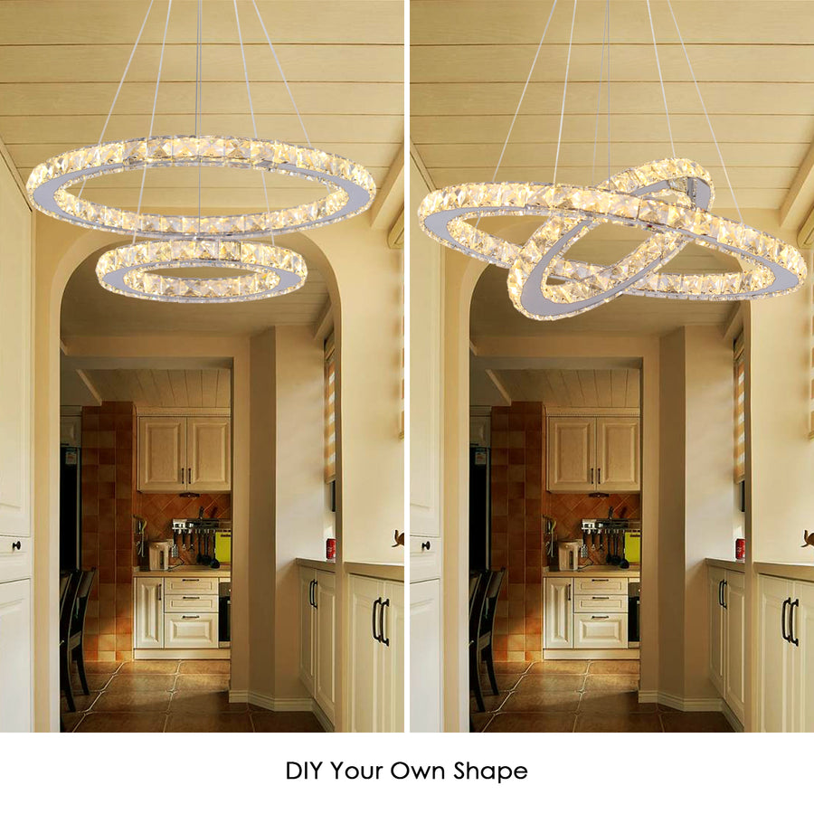 Πολυέλαιος LED με τηλεχειριστήριο και κρύσταλλο PRISM LUMINIS 58W, 2 κύκλοι, Κρύο/Ζεστό/Ουδέτερο φως, Ρυθμιζόμενο, Ασημί, Ρυθμιζόμενο ύψος