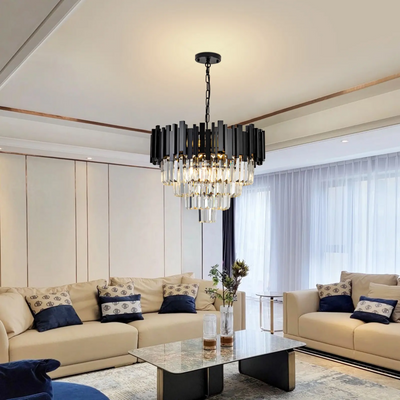 Crystal πολυέλαιος Blois Eleganza 8xe27, διάμετρος 49cm, μαύρο, ρυθμιζόμενο ύψος