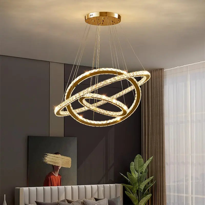 Lulus LED Prism Luminis, Crystal and Metal, 4 κύκλοι, Dimable, ρυθμιζόμενο ύψος, κρύο/ζεστό/ουδέτερο φως, πολυτελές φωτισμό