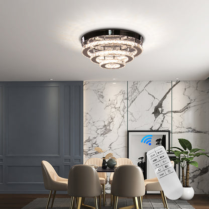 Crystal LED Chandelier LLC151/500CH, 64W, 3 στοιχεία, Κρύο/Ζεστό/Ουδέτερο φως, Ρυθμιζόμενο, Γυαλιστερό Chrome