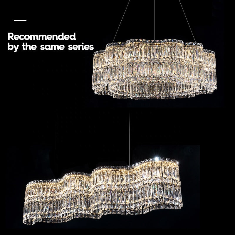 Κρυστάλλινος πολυέλαιος LED με τηλεχειριστήριο Regalis, Μήκος 58 εκ., Γυαλιστερό χρώμιο, Ζεστό/Ψυχρό/Ουδέτερο φως 3000K/4000K/6000K, Ρυθμιζόμενο ύψος, Ρυθμιζόμενο φως, Μέταλλο και Κρύσταλλο