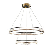 Κρεμαστός πολυέλαιος LED με τηλεχειριστήριο και κρύσταλλο ROGER 100W, 2 κύκλοι, κρύο/θερμ/ουδέτερο φως, ρυθμιζόμενο, γυαλιστερό χρυσό, ρυθμιζόμενο ύψος