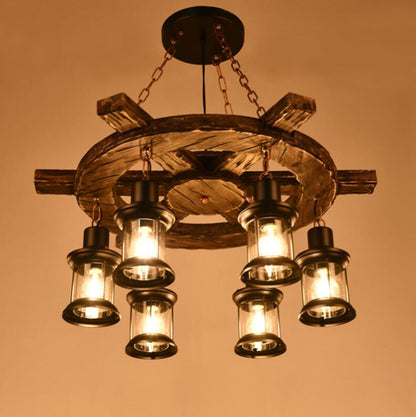 Vintage Πολυέλαιος LV592/6BK, 6xE27, Rustic Barn, String and Metal, 70cm, Μαύρο