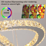 Κρεμαστός πολυέλαιος LED με τηλεχειριστήριο και κρύσταλλο CAYDEN 200W, 3 Κύκλοι, Κρύο/Ζεστό/Ουδέτερο φως, Ρυθμιζόμενο, Γυαλιστερό χρώμιο, Ρυθμιζόμενο ύψος