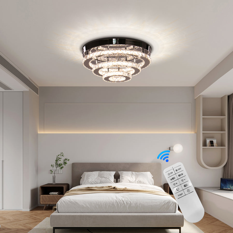 Crystal LED Chandelier LLC151/500CH, 64W, 3 στοιχεία, Κρύο/Ζεστό/Ουδέτερο φως, Ρυθμιζόμενο, Γυαλιστερό Chrome