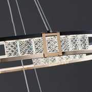 Κρεμαστός πολυέλαιος LED με τηλεχειριστήριο και κρύσταλλο ROGER 100W, 2 κύκλοι, κρύο/θερμ/ουδέτερο φως, ρυθμιζόμενο, γυαλιστερό χρυσό, ρυθμιζόμενο ύψος