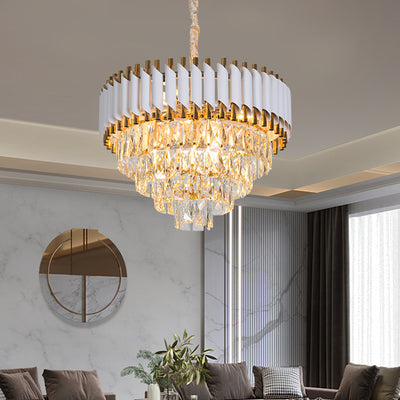 Crystal πολυέλαιος Βερσαλλίες Eleganza 7x E14, διάμετρος 49cm, γυαλιστερό και λευκό χρυσό, ρυθμιζόμενο ύψος