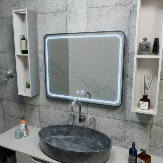 Ορθογώνιος καθρέφτης LED 90x75cm EDGE Touch Demister System, Καθρέφτες μαύρου πλαισίου Korman E Προεπιλεγμένος τίτλος Alessandro Design