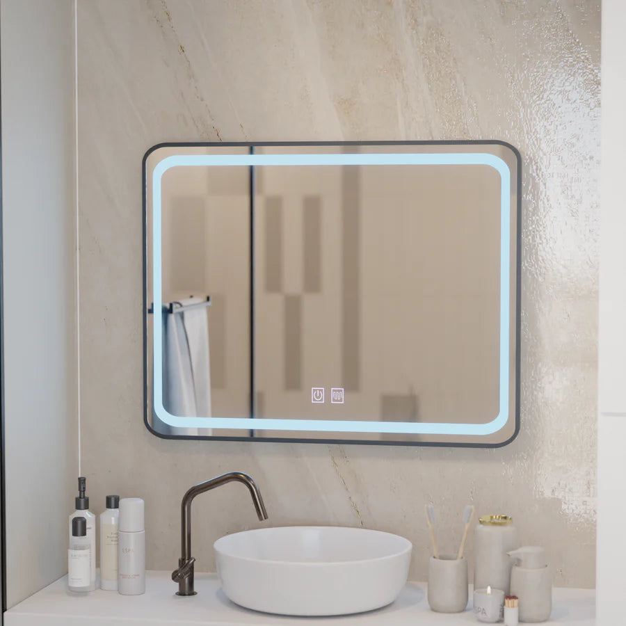 Mirror LED ορθογώνιο 90x75cm Edge Edge Luminous Touch System, Black Frame