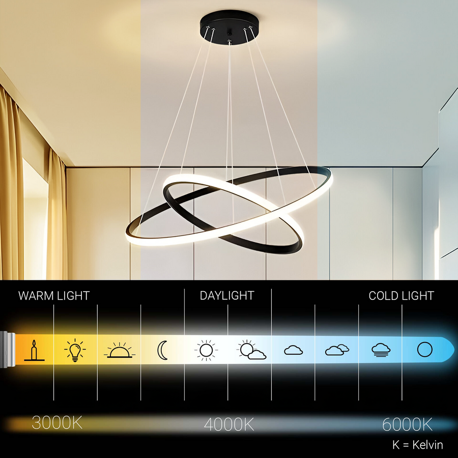 Κρεμαστός πολυέλαιος LED RICCI 25W, 2 κύκλοι, Κρύο/Ζεστό/Ουδέτερο φως, Μαύρο, Ρυθμιζόμενο ύψος