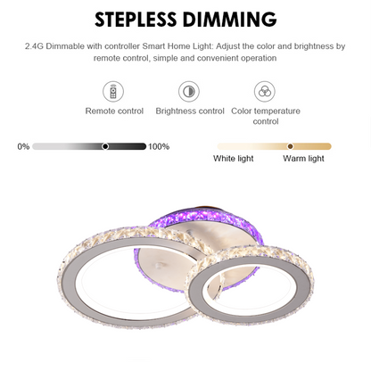 Πολυέλαιος LED με τηλεχειριστήριο και κρύσταλλο NOVA ROTONDA RGB 43W, 2 Κύκλοι, Κρύο/Ζεστό/Ουδέτερο φως, Ρυθμιζόμενο, Λευκό