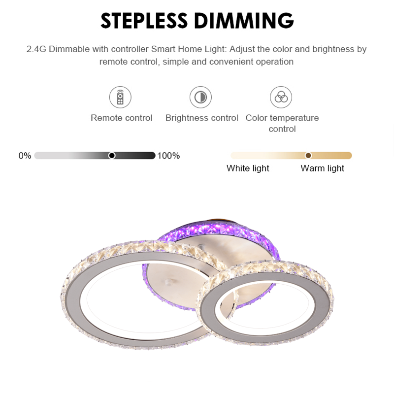Πολυέλαιος LED με τηλεχειριστήριο και κρύσταλλο NOVA ROTONDA RGB 43W, 2 Κύκλοι, Κρύο/Ζεστό/Ουδέτερο φως, Ρυθμιζόμενο, Λευκό