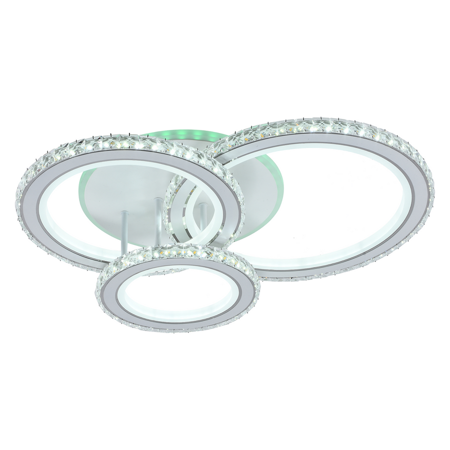 Πολυέλαιος LED με τηλεχειριστήριο και κρύσταλλο NOVA ROTONDA RGB 154W, 3 Κύκλοι, Κρύο/Ζεστό/Ουδέτερο φως, Ρυθμιζόμενο, Λευκό