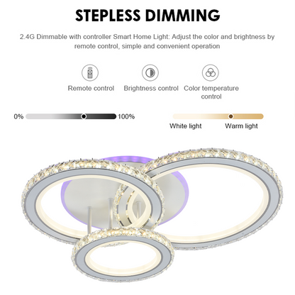 Πολυέλαιος LED με τηλεχειριστήριο και κρύσταλλο NOVA ROTONDA RGB 154W, 3 Κύκλοι, Κρύο/Ζεστό/Ουδέτερο φως, Ρυθμιζόμενο, Λευκό
