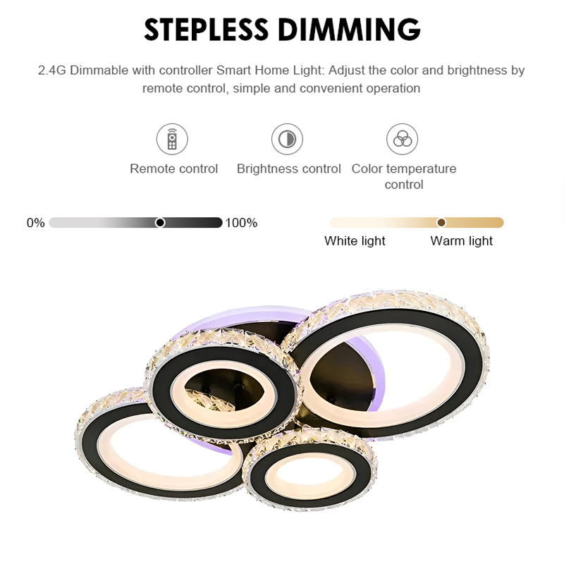 Πολυέλαιος LED με τηλεχειριστήριο και κρύσταλλο NOVA ROTONDA RGB 82W, 4 Κύκλοι, Κρύο/Ζεστό/Ουδέτερο φως, Ρυθμιζόμενο, Μαύρο