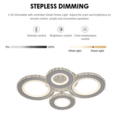 Πολυέλαιος LED με τηλεχειριστήριο και κρύσταλλο NOVA ROTONDA RGB 86W, 4 Κύκλοι, Κρύο/Ζεστό/Ουδέτερο φως, Ρυθμιζόμενο, Λευκό