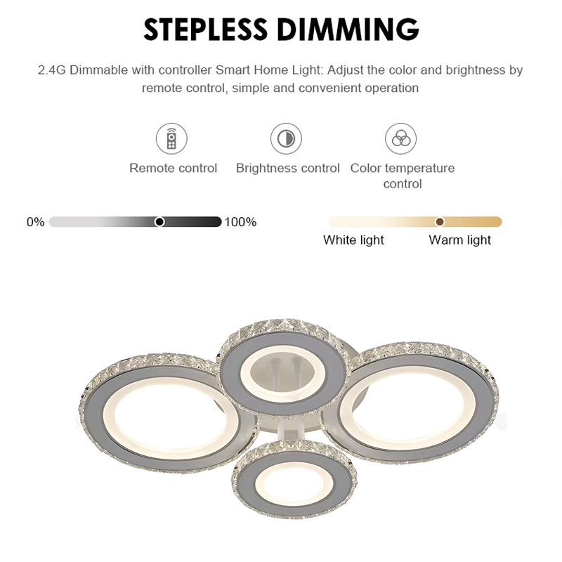 Πολυέλαιος LED με τηλεχειριστήριο και κρύσταλλο NOVA ROTONDA RGB 86W, 4 Κύκλοι, Κρύο/Ζεστό/Ουδέτερο φως, Ρυθμιζόμενο, Λευκό