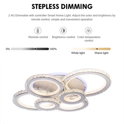 Πολυέλαιος LED με τηλεχειριστήριο και κρύσταλλο NOVA ROTONDA RGB 154W, 6 Κύκλοι, Κρύο/Ζεστό/Ουδέτερο φως, Ρυθμιζόμενο, Λευκό