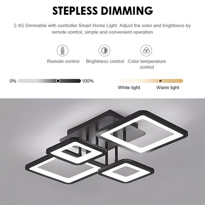 Πολυέλαιος LED με τηλεχειριστήριο ELLA 85W, 4 Τετράγωνα, Κρύο/Ζεστό/Ουδέτερο φως, Ρυθμιζόμενο, Μαύρο