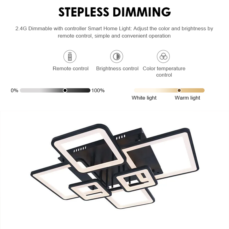 Πολυέλαιος LED με τηλεχειριστήριο ELLA 124W, 6 Τετράγωνα, Κρύο/Ζεστό/Ουδέτερο φως, Ρυθμιζόμενο, Μαύρο