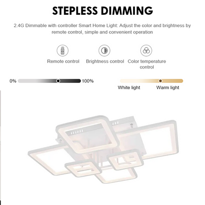 Πολυέλαιος LED με τηλεχειριστήριο ELLA 124W, 6 Τετράγωνα, Κρύο/Ζεστό/Ουδέτερο φως, Ρυθμιζόμενο, Λευκό